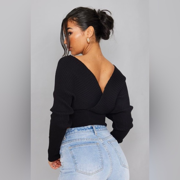 NWT Black Knit Crop Top - Picture 2 of 5